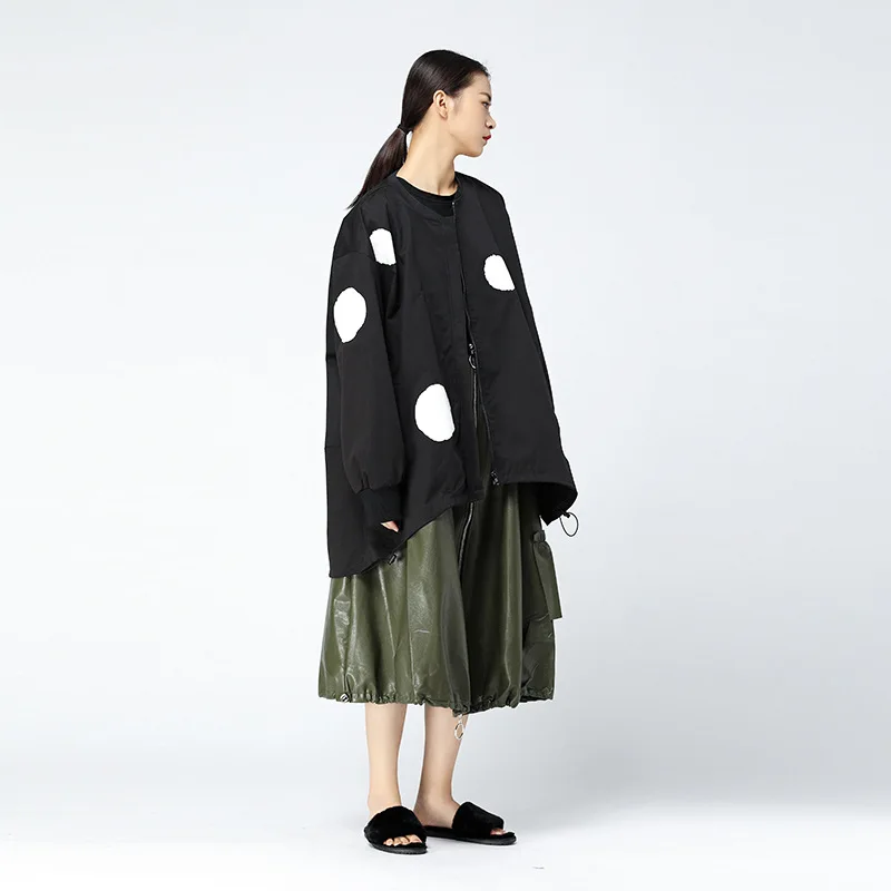 XITAO Polka Dot Irregular Trench Women Korea Fashion New Bat Sleeved Plus Size Hit Color Print 2019 Autumn Elegant Coat  LJT3848