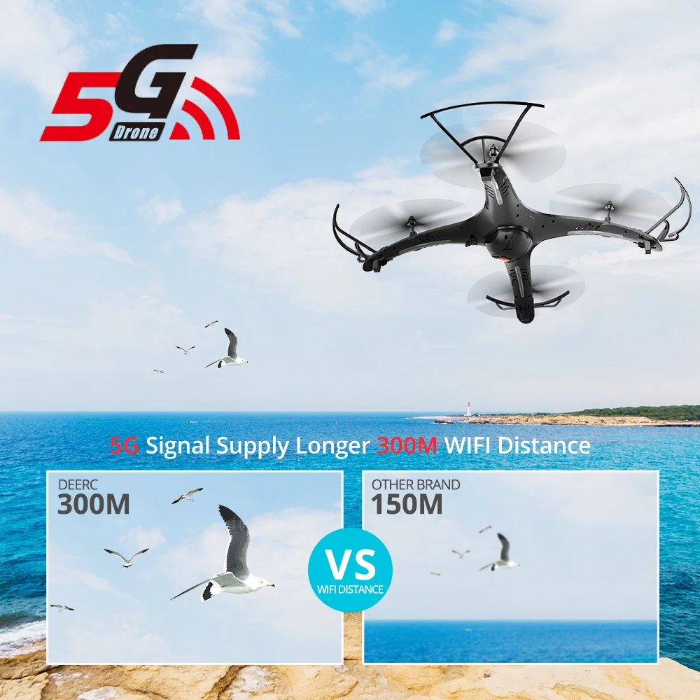  DEERC DE24 5G GPS RC Drone with Camera 1080p FHD 300M WIFi FPV 120° Wide Angle Tapfly GPS Follow Me