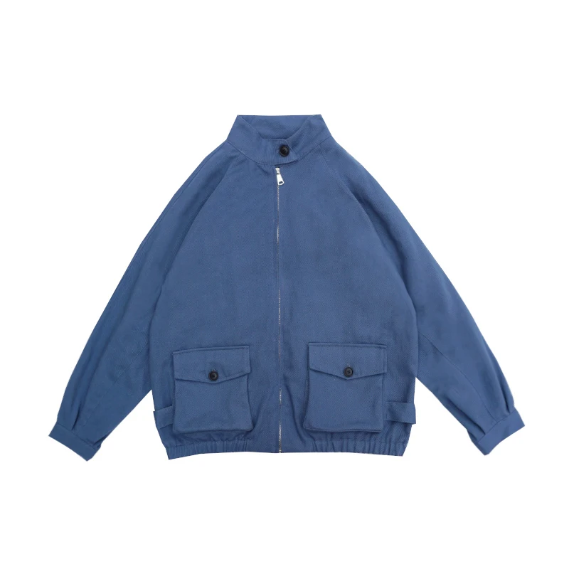 

2019 Spring Men's New Casual Solid Color Pocket Decorative Zipper Lapel Jacket Loose Temperament Trend Cotton Streetwear