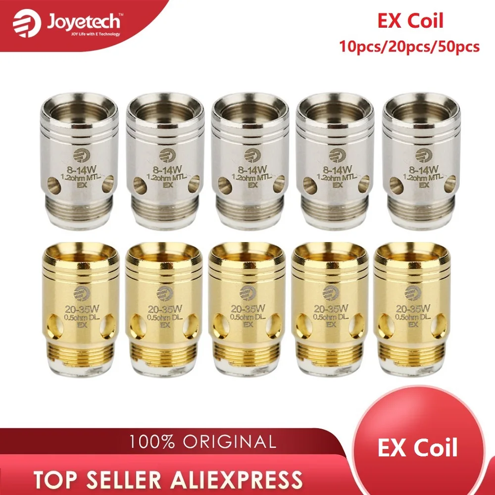 Goede Originele 10 20 50pcs Joyetech EX Coil Head 1.2ohm 0.5ohm Coil voor Overschrijden Serie Verstuivers Spare deel voor Overschrijden Tank E sigaret Coil