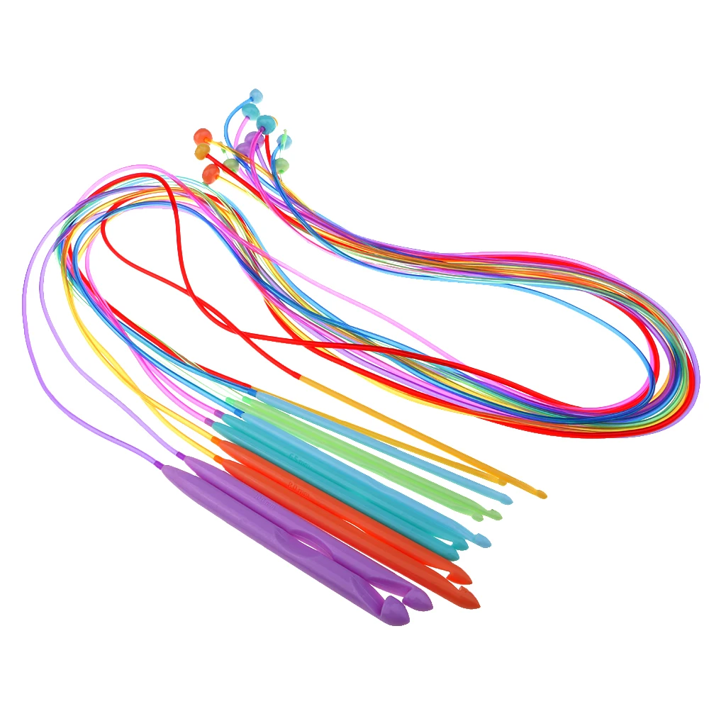 12pcs Plastic Flexible Afghan Tunisian Crochet Hooks Weave Needles 3.5-12mm