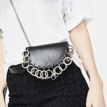 

2020 New Metal Round Punk Style Mini Saddle Bag Chain Small Waist Bag Shoulder Messenger Bag Women's Luxury Handbags