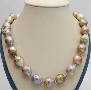 

Big 13-16mm Natural South Sea Purple / White Baroque Edison Pearl Necklace 18" 36"AAA