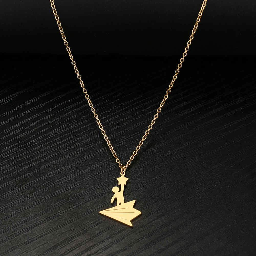 Stainless Steel Necklaces Paper Airplane Star Cute Pendant Chain