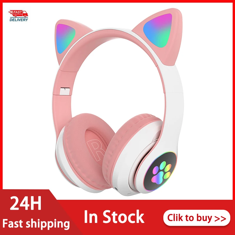 Милый RGB кошачьими ушками наушники Беспроводной Bluetooth Bass Радуга Цвет &quotКошка&quot