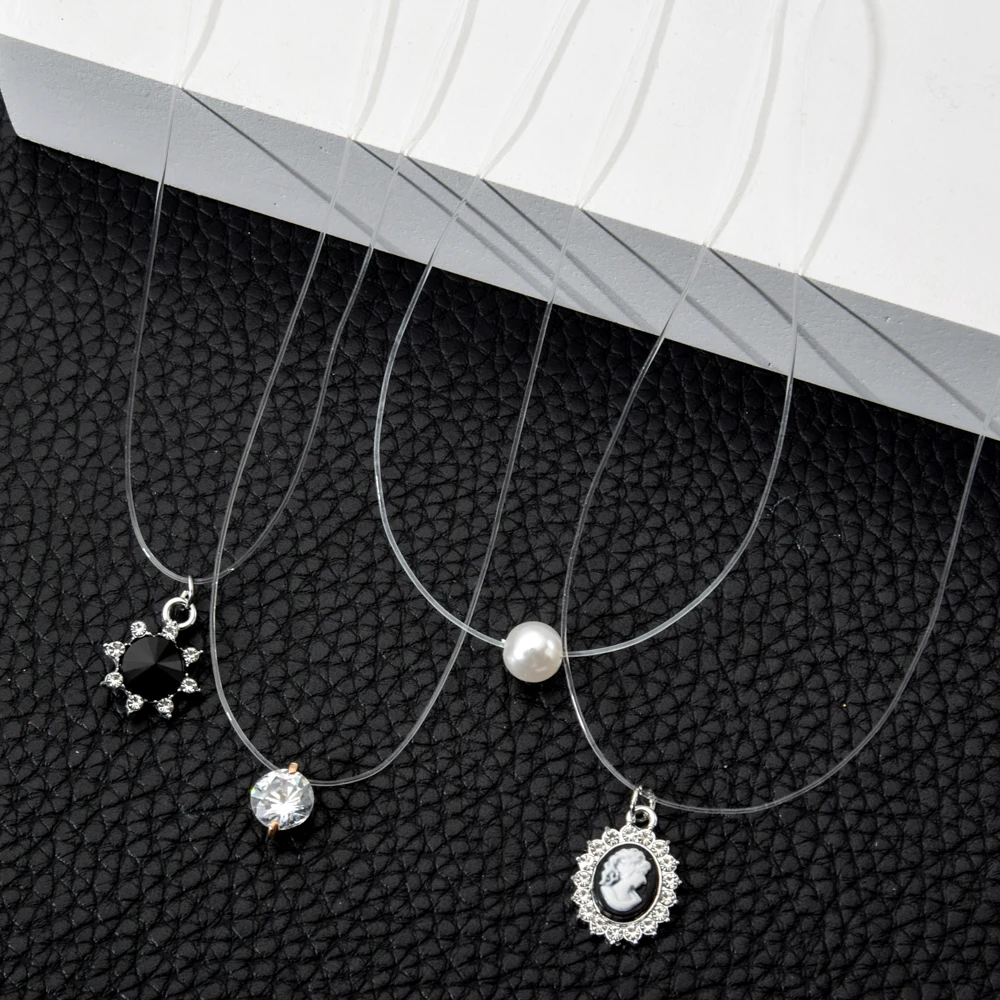 Collar con colgante de cristal para mujer, hilo de pescar transparente, collar de ojo malvado, colgante decorativo de diamantes de imitación, regalo de joyería