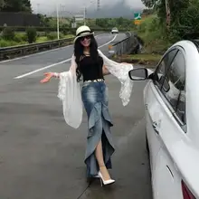 Джинсовая юбка с оборками юбка «Ласточкин хвост» из джинсовой ткани