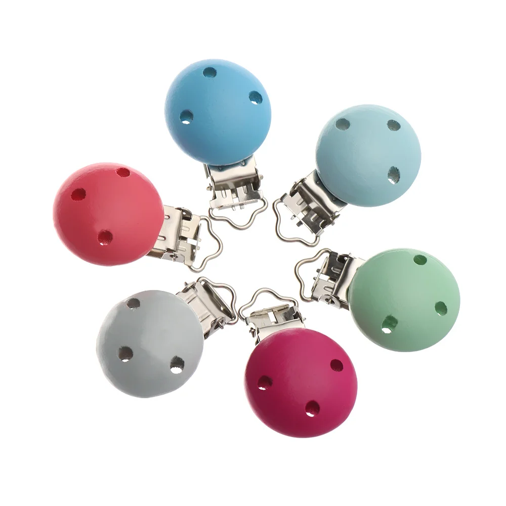 

1PC New Color Macaron Baby Teether Pacifier Clip Teether Holder Newborn Round Shaped Wooden Relief Soother Strap Accessories