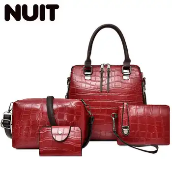 

Luxury Handbags Vintage 4 Piece/set Women Bag Designer Classic Top Handle Bag Ladies Leather Shoulder Messenger Bag Clutch Purse