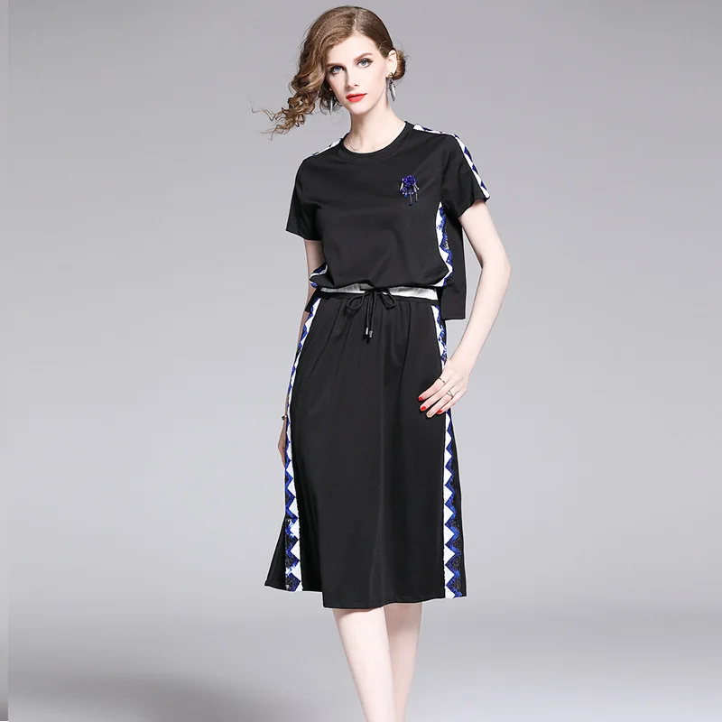 

2019 Ozhouzhan Summer Wear New Style Fashion Sequin Withdraw Elegant Casual Slit Step Dress Fashion
