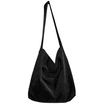 

Corduroy Beach Bag New Canvas Women'S Handbag Retro Shoulder Bag Casual Wild Sen Original Handbag Black