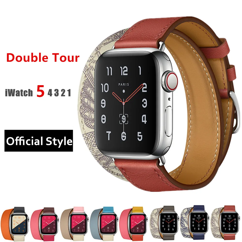 Ремешок двойной для Apple Watch Band браслет из натуральной кожи 5 4 40 мм 44 IWatch 3 42 38