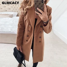 Женское осенне-зимнее пальто, повседневные шерстяные однотонные куртки, блейзеры, женское элегантное приталенное двубортное длинное пальто, женские топы