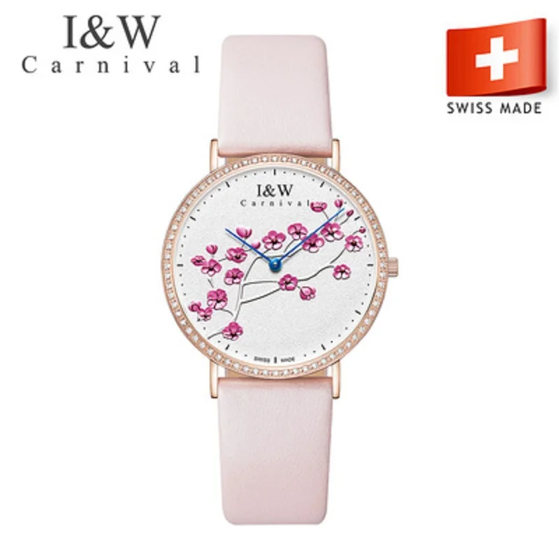 

carnival Swiss Aiwochi IW ladies watch diamond personality fashion plum blossom art female watch waterproof ultra-thin Swiss wat