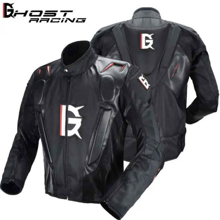 

GHOST RACING Motorcycle Jacket Men Motocross Racing Riding Jacket PU Leather Motorbike Moto Jacket 7pcs Protector Body Armor