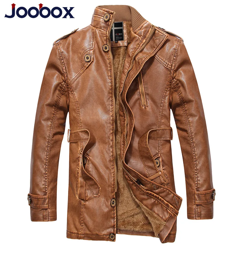 

Joobox Brand Men's Mid-length plus Velvet Washing Leather Coat MEN'S Trench Coat Men'S Wear Batch