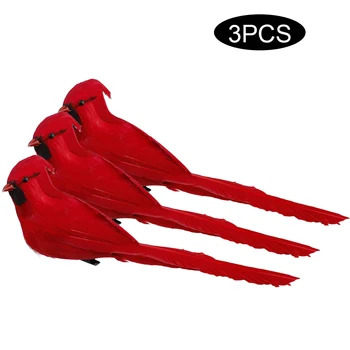 

3/6Pcs Lifelike Cardinal Clip On Christmas Tree Ornament Wreaths Decorations with Alligator Clips Red Feathers Artificial Birds