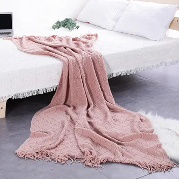 

Artificial Wool Soft Lap Plaid Knitted Throw Blanket With Tassel For Bed Sofa Elegant Lightweight Cozy Blankets For Beds
