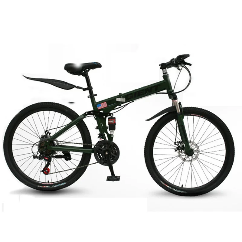 Cheap Mountain Folding Bike Bicycle 21 Speed 26 Inch Double Shock Absorption Shifting One Wheel Adult Men and Women 1