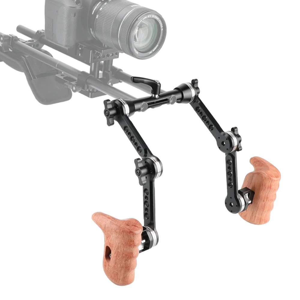 DSLR Camera Shoulder Mount Rig Kit With Wooden Handgrip & ARRI Rosette M6 Mount