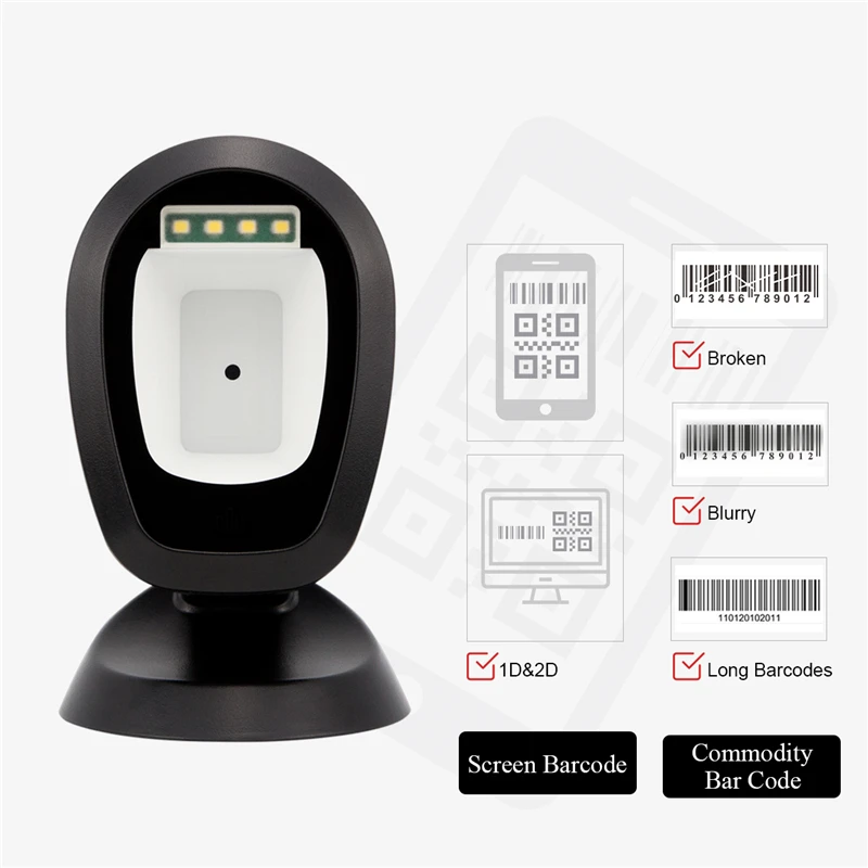 Scanner de Código de Barras Plataforma de Digitalização com Interface Automático Handsfree Scanner 360 Graus Rorating Usb 1d 2d 13 handsfree 1d 2d scanner 360 graus rorating