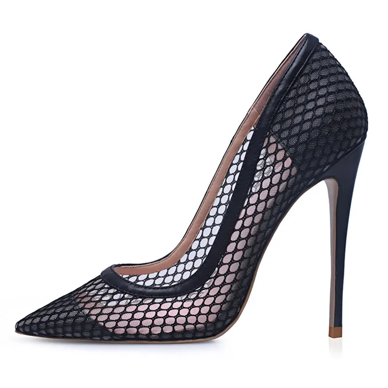 Mesh Black Pumps GENSHUO/туфли женские на каблуке Лакированная кожа Для женщин Классический Скольжения На Насосы женские острый носок туфли на шпильке extreme Высокие каблуки свадебные туфли ЧЕРНЫЕ НАСОСЫ НА КОЛЕНАХ ДЛЯ ЛЕДИсексуальный - Цвет: Mesh Black Pumps