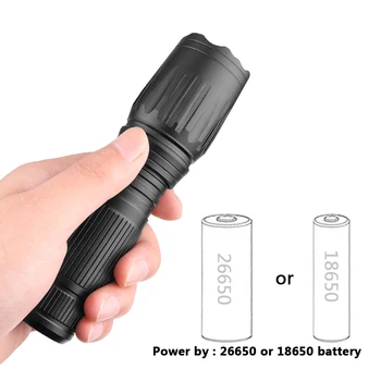 

XHP50 Led Tactiacl Flashlight Waterproof Torch 5 Modes Bulbs Zoomable Ultra Bright 4 Core 1*18650 or 1* 26650 Battery Litwod 20w