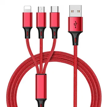 

3 IN 1 Fast Charging Data Cable for iPhone 11 XR X 9 Plus IOS Micro USB Cable Type C Cables Nylon Braided Multi-Function Cable
