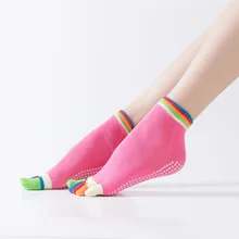 Лидер продаж, женские нескользящие носки для йоги, носки для фитнеса, пилатеса, носки для спортзала с пятью пальцами, спортивные носки, хлопковые цветные эластичные зимние носки