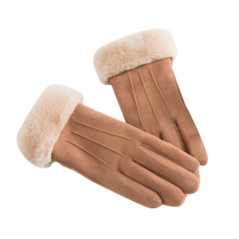 Новые женские замшевые теплые перчатки с сенсорным экраном двойные бархатные толстые зимние перчатки женские шерстяные флисовые варежки ветрозащитные перчатки - Цвет: H