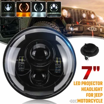 

7" Motorcycle Round Motorcycle LED Headlamp Projector Headlight Turn Signal Light with Hi-Lo Beam Bracket For Cafe Racer