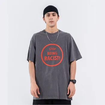 

Men Summer New Vintage Old Washed Letter Print Short Sleeve T-shirt Male Streetwear Hip Hop Loose Shirt