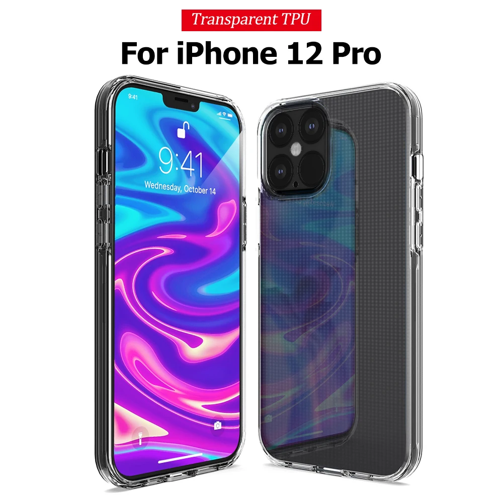 For iPhone 12 Pro Max Ultra Thin Clear Phone Case For iPhone 12 Pro 12 Mini 12pro Silicone Soft Shockproof Transparent Back Case