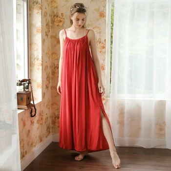 

Sexy 2020 Vintage Sleep Lounge spaghetti strap Ruffle Night Dress Summer Sleepwear Cotton Loose Long Nightdress Oversized