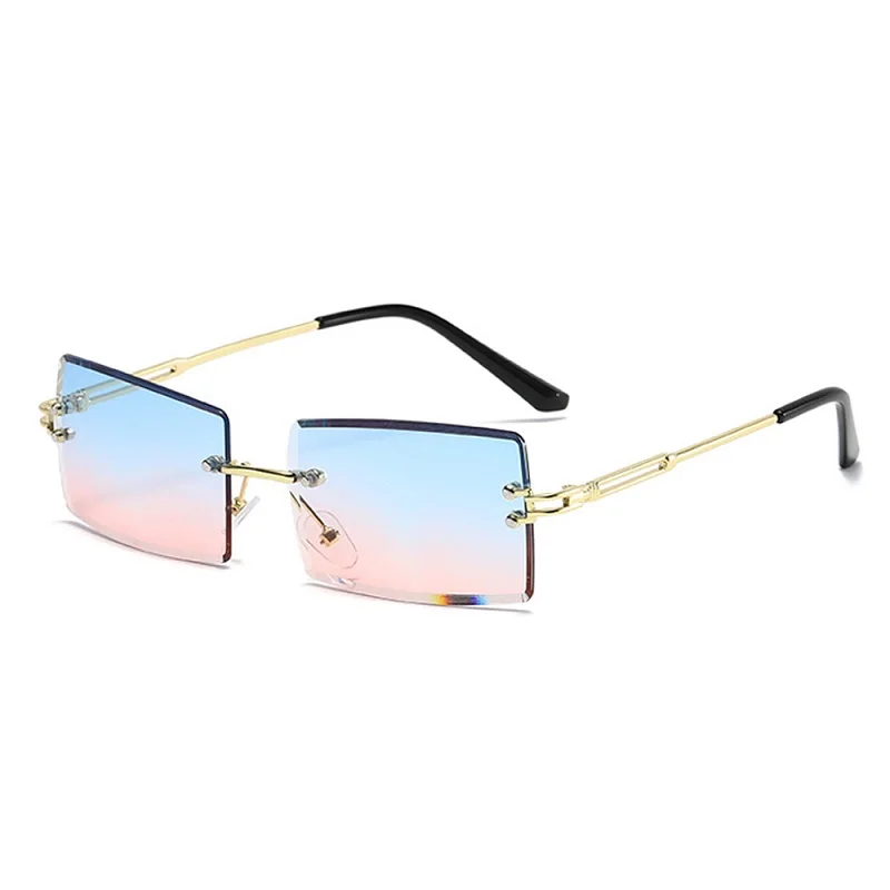 

Square Frameless Women's Sunglasses With Diamond Trimming Fashion Trend Colorful Lens UV400 Large Retro Sunshade Mirror