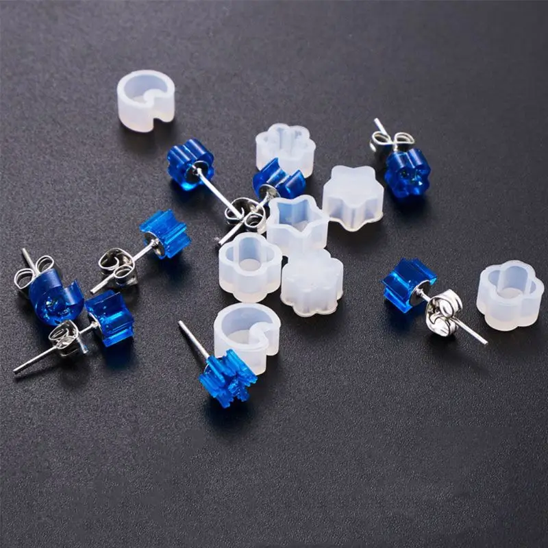 

2 Pcs/Set Silicone Mold Ear Stud DIY Jewelry Making Snowflake Moon Star Flower Shape Mini Small Molds Epoxy Resin Crafts Tools