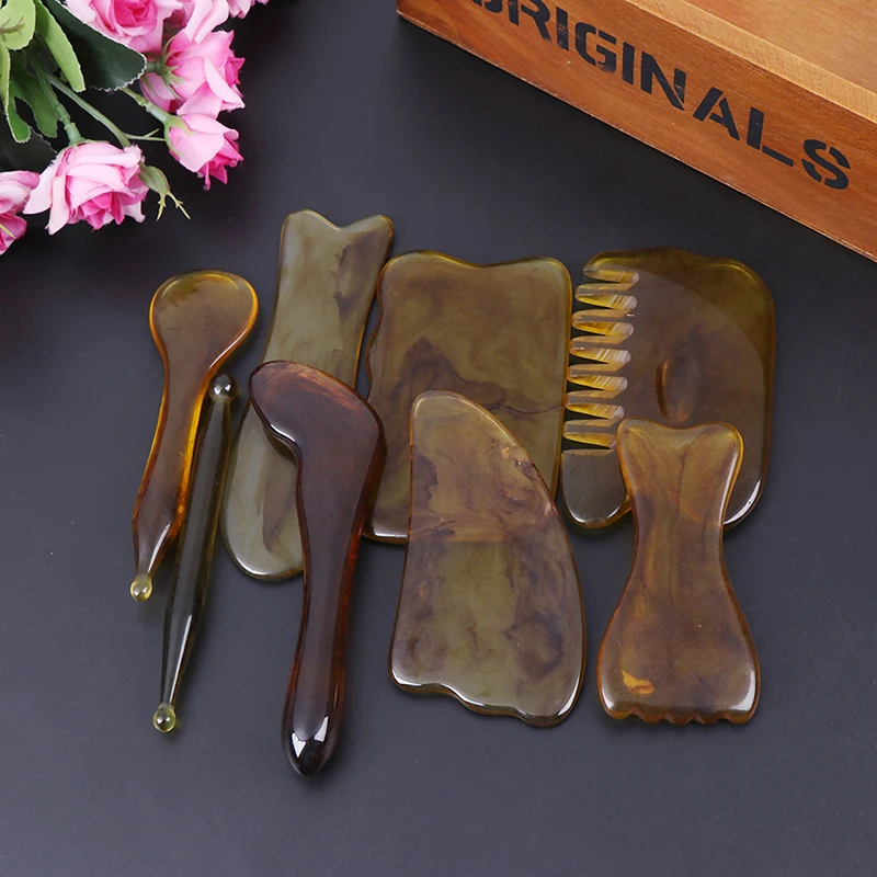 Jade Guasha Scraping Massage Scraper Natural Gua Sha Board Resin Acupoint Face Eye Care SPA Massager Acupuncture | Красота и здоровье