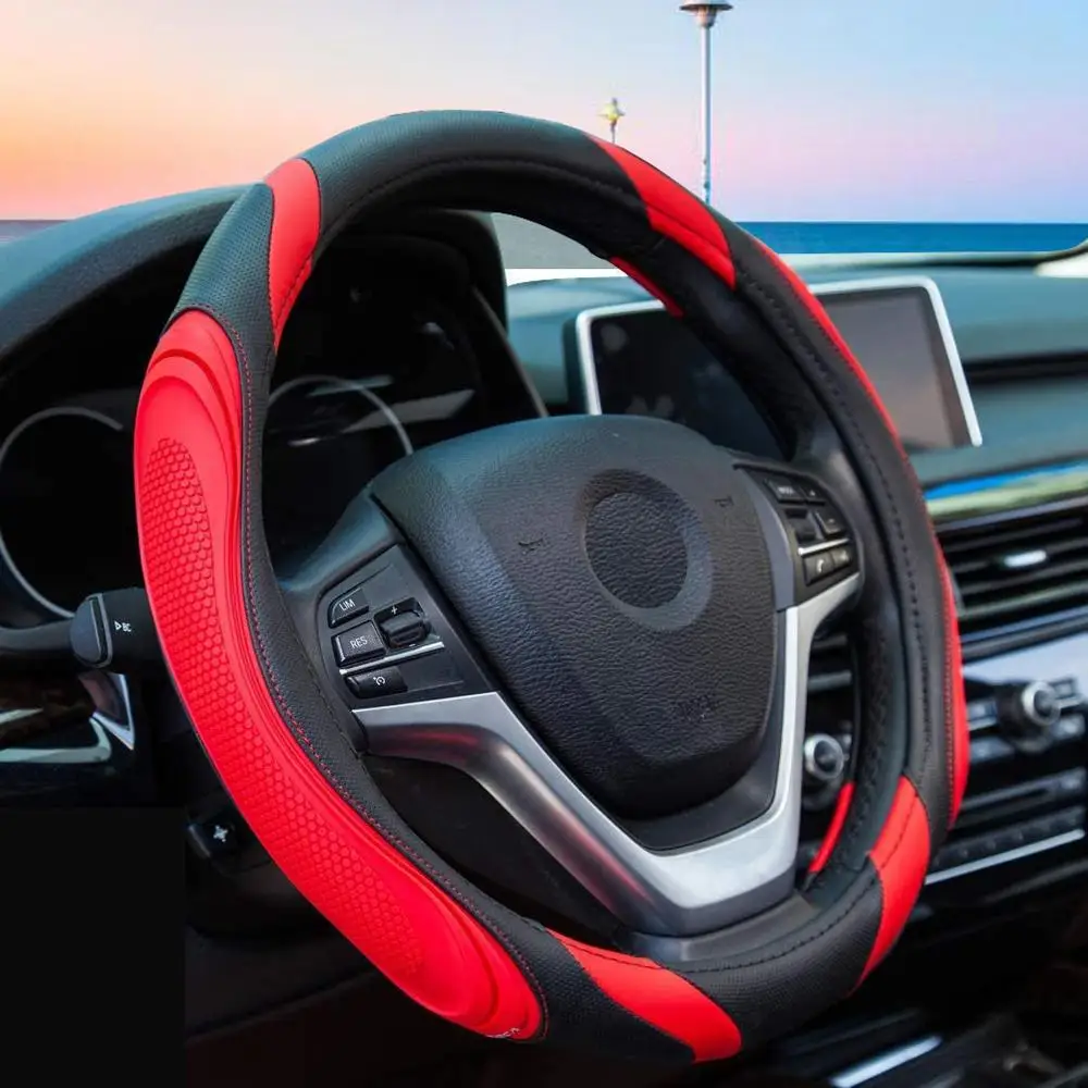 Красный дышащий чехол рулевого колеса автомобиля для спорта Нескользящая обувь