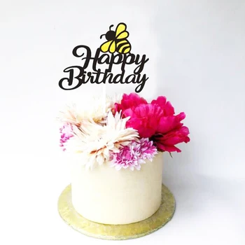 

5 Pcs/set Insect Yellow Bee Happy Birthday Cake Toppers Paper Cupcake Toppers Kids Children Birthday Party Cake Decorations