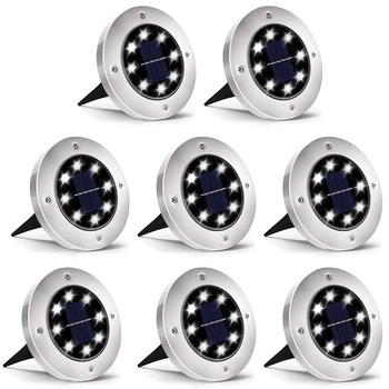 

8 LED Solar Ground Lights Outdoor Waterproof Landscape Disk Lamp for Garden Pathway Yard Deck Patio Walkway 8 Packs