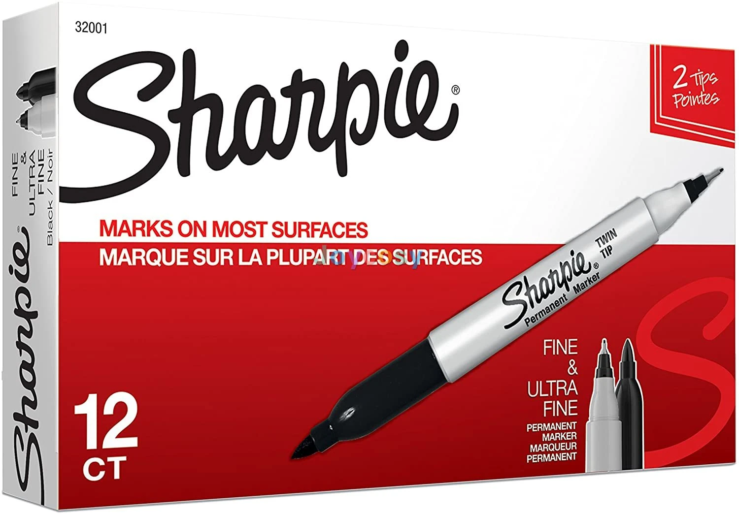 32001 Sharpie Twin Tip Permanent Markers, Fine and Ultra Fine, 12 Count
