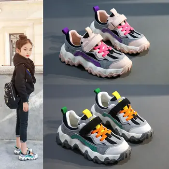 

Boys Girls Fashion Sports Shoes Genuine Leather Soft Breathable Casual Sneakers High Top Trainers for Kids Size 27-37 Thick Sole