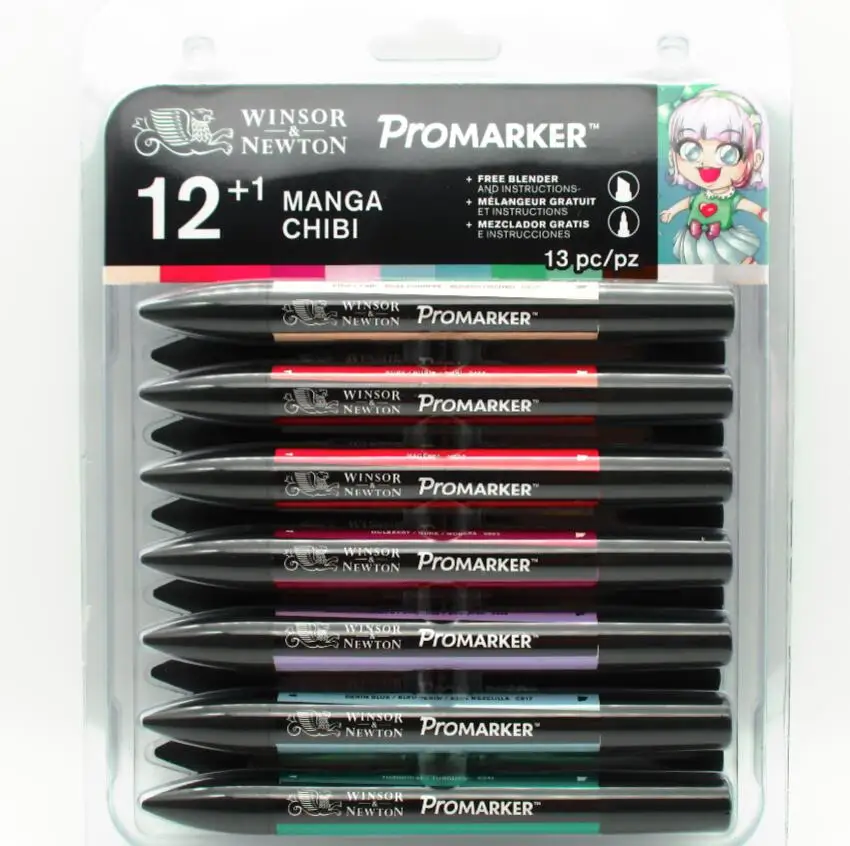 Фломастеры Winsor& Newton Promarker с двумя наконечниками, 6 цветов и 12 цветов, кисть для художника-блендера - Цвет: 12 Chibi