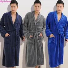 Лидер продаж, Мужская Ночная рубашка, зимняя фланелевая теплая Пижама, повседневное однотонное кимоно, халат, свободный мужской толстый Халат, платье 3XL