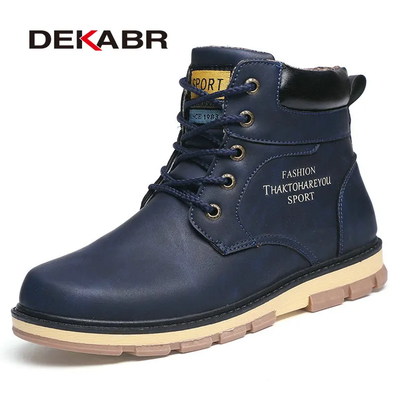 Мужские теплые зимние ботинки из ПУ кожи DEKABR, темно-синяя модная износостойкая повседневная рабочая обувь для мужчин, осень-зима