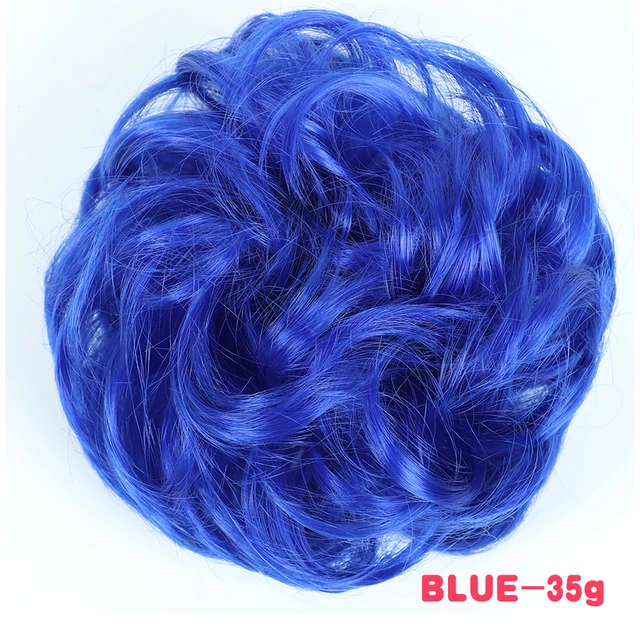 MERISIHAIR Synthetic Girls Curly Scrunchie Chignon With Rubber Band Brown Gray Hair Ring Wrap On Messy Bun Ponytails 35g-blue