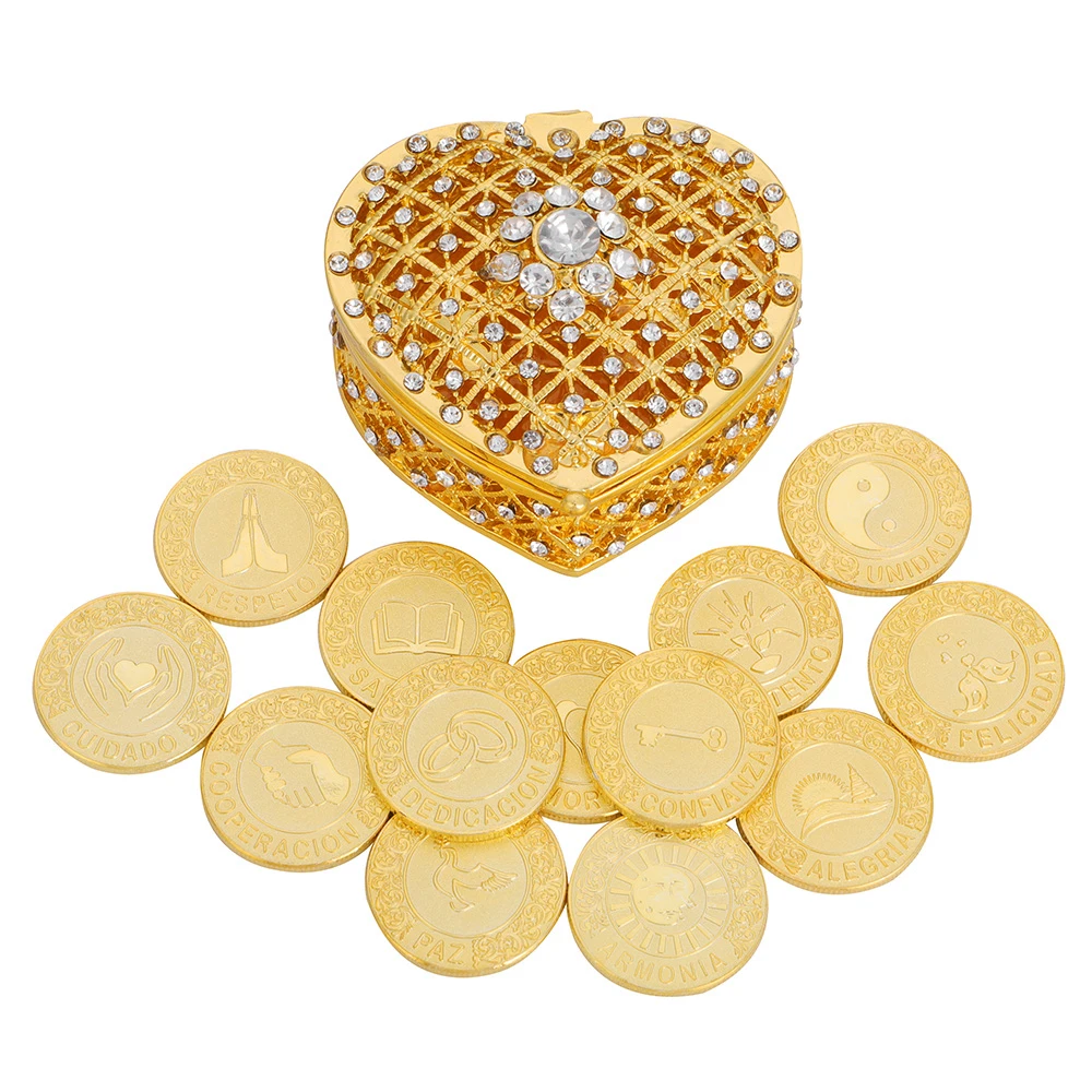 Золотой свадебный набор монет Arras de Boda Unity с сердечком, Подарочная коробка, испанская Серебряная монета Arraz, свадебная церемония, ювелирные изделия для невесты