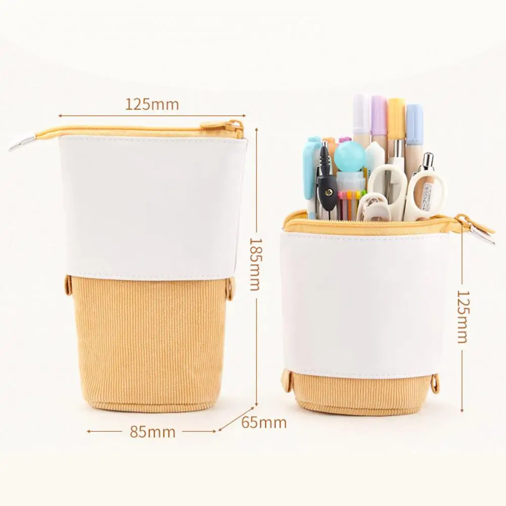 Fashion Pencil Case Simple Retractable Corduroy School Supplies Bag Girl Students Cute Pencil Pouch
