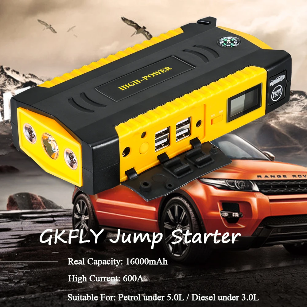 GKFLY 12V Car Battery Booster 16000mAh Car Jump Stater Starting Device Portable Power Bank Jumpstart for Petrol Diesel