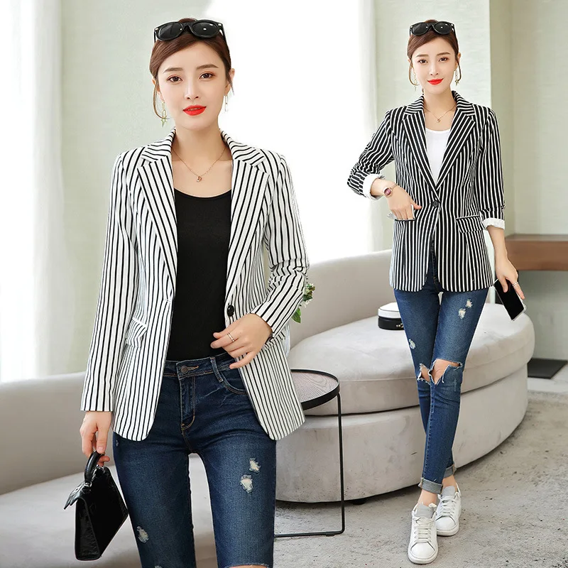 

Stripes Small Suit Women's 2019 Autumn Clothing New Style Korean-style Slimming Casual Ol Suit Coat Business Versatile Small Sui